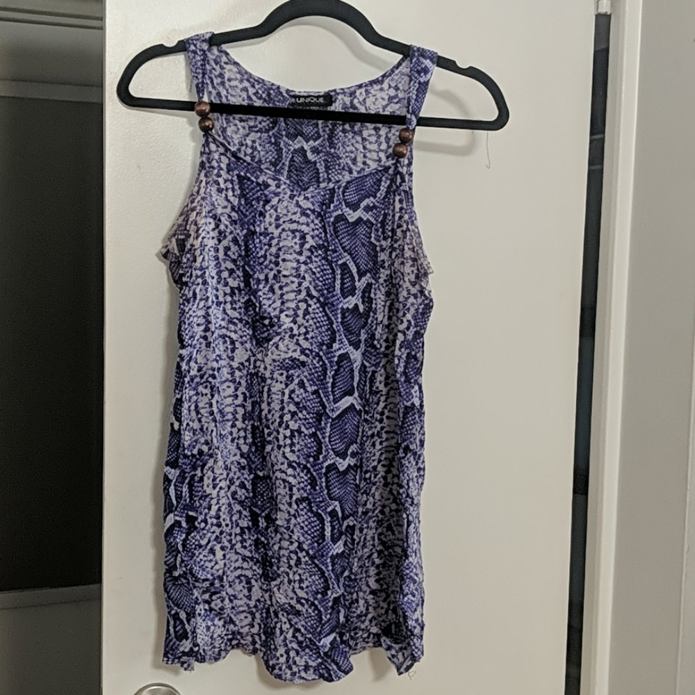 Purple Snake Print Tank Top w/ Wooden Bead detail